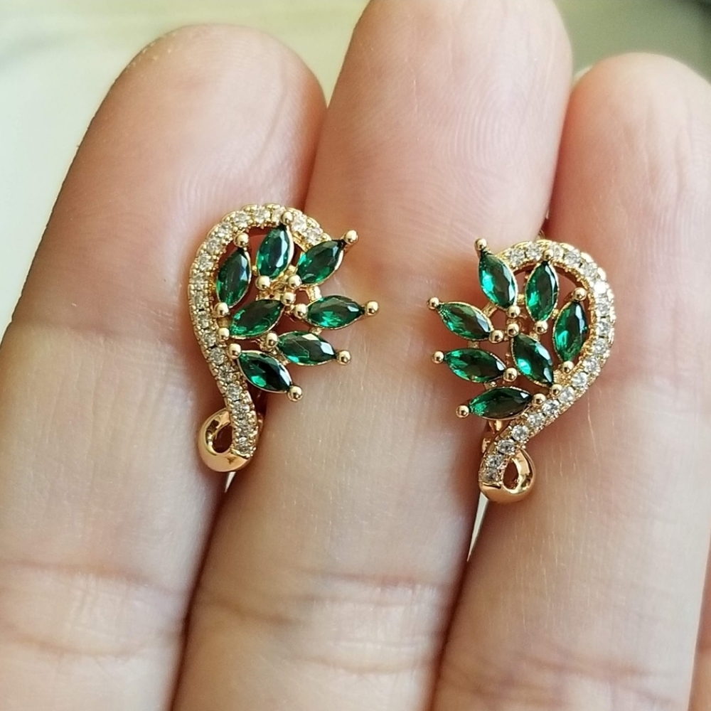 New 14K Gold Filled Emerald Diamond Flower Hoop Earrings for Women